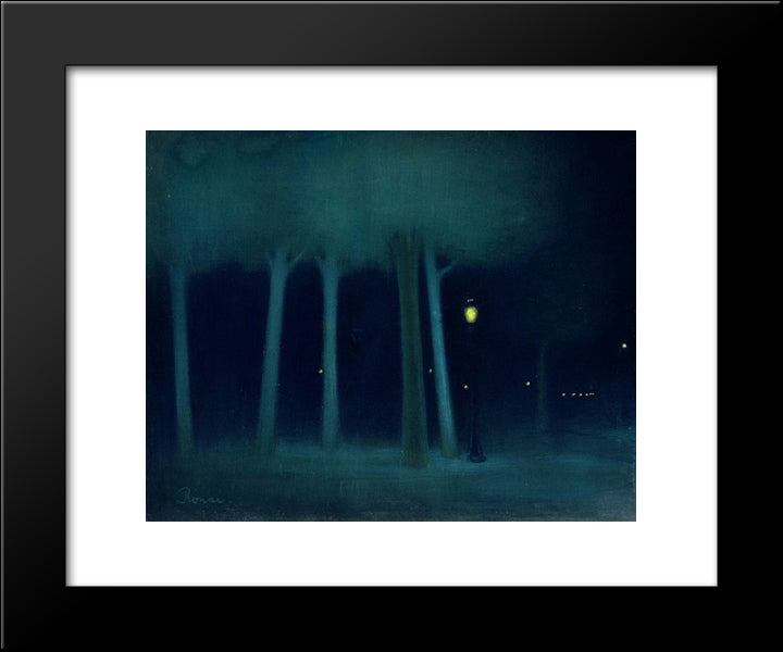 A Park At Night 20x24 Black Modern Wood Framed Art Print Poster by Rippl Ronai, Jozsef