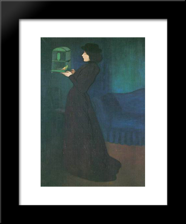 Girl With Cage 20x24 Black Modern Wood Framed Art Print Poster by Rippl Ronai, Jozsef