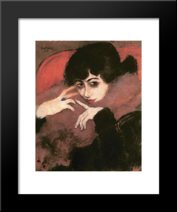 Shivering Girl With A Blue Ring 20x24 Black Modern Wood Framed Art Print Poster by Rippl Ronai, Jozsef