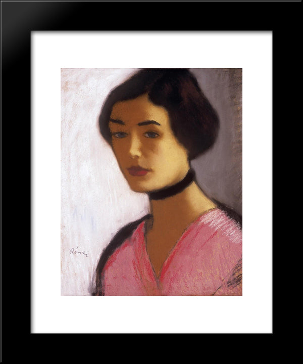 Woman In Ink Dress And Black Collar 20x24 Black Modern Wood Framed Art Print Poster by Rippl Ronai, Jozsef