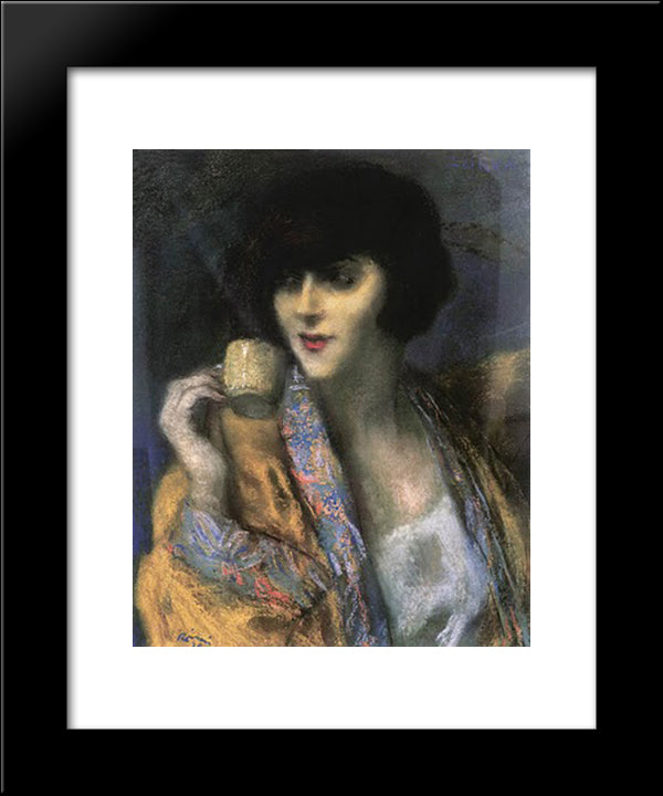Woman With A Chinese Cup 20x24 Black Modern Wood Framed Art Print Poster by Rippl Ronai, Jozsef
