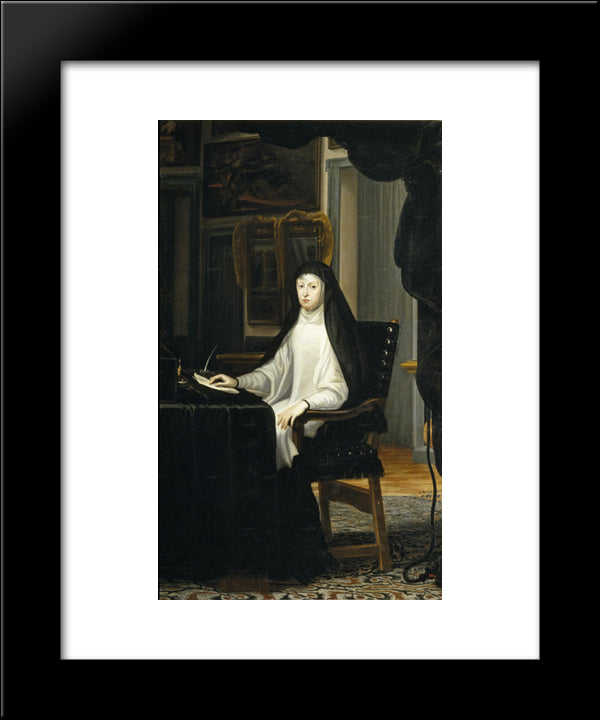 Portrait Of Queen Mariana De Austria As A Widow 20x24 Black Modern Wood Framed Art Print Poster by Carreno de Miranda, Juan