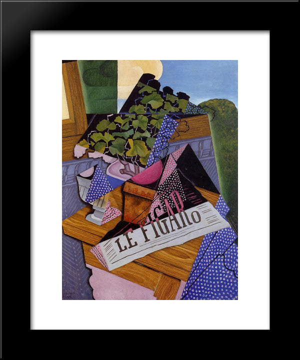 A Pot Of Geraniums 20x24 Black Modern Wood Framed Art Print Poster by Gris, Juan
