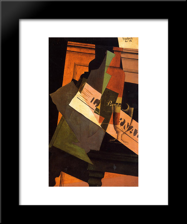 Bottle, Glass And Newspaper 20x24 Black Modern Wood Framed Art Print Poster by Gris, Juan