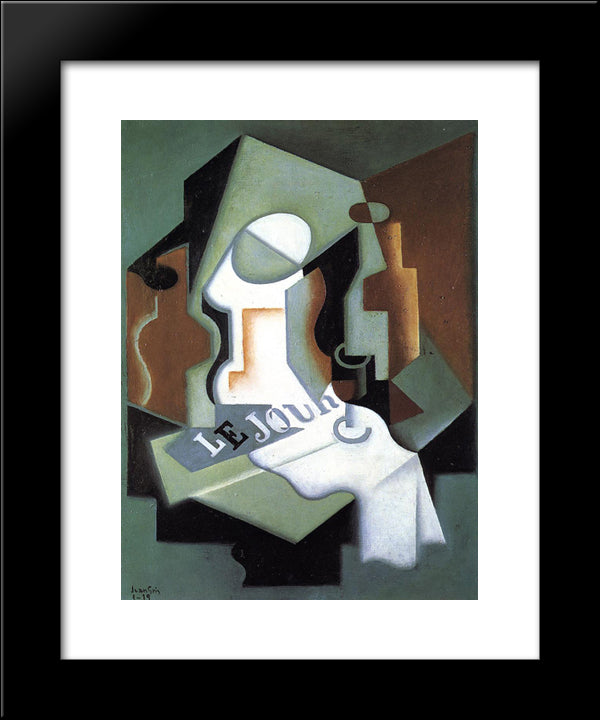 Bottle And Fruit Dish 20x24 Black Modern Wood Framed Art Print Poster by Gris, Juan