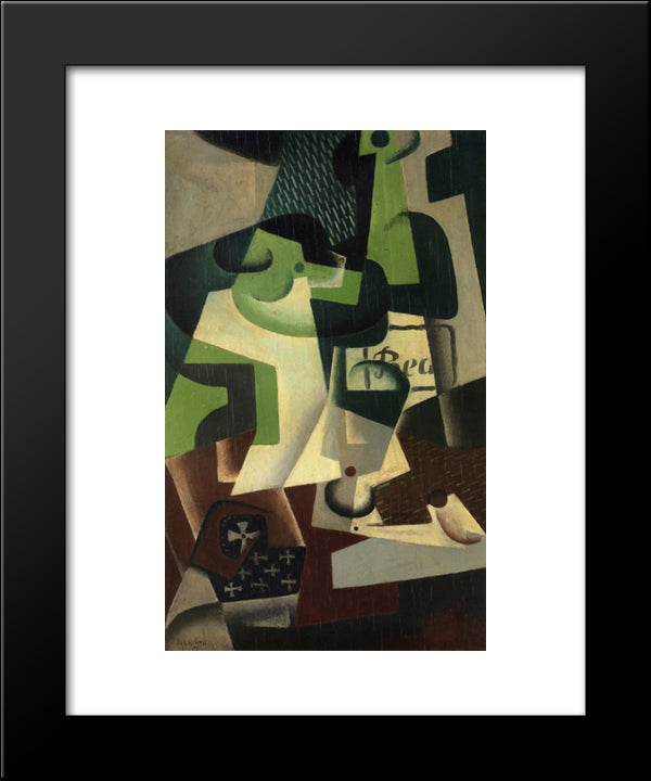 Bottle Of Beaune And A Fruit Dish 20x24 Black Modern Wood Framed Art Print Poster by Gris, Juan