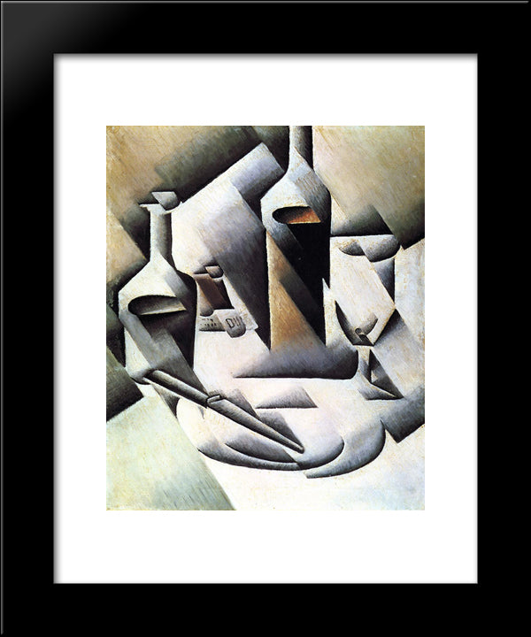 Bottles And Knife 20x24 Black Modern Wood Framed Art Print Poster by Gris, Juan