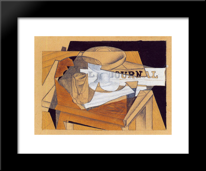 Bowl, Glass And Newspaper 20x24 Black Modern Wood Framed Art Print Poster by Gris, Juan