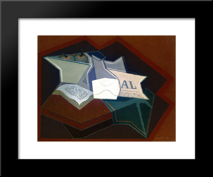 Compotier, Carafe And Open Book 20x24 Black Modern Wood Framed Art Print Poster by Gris, Juan