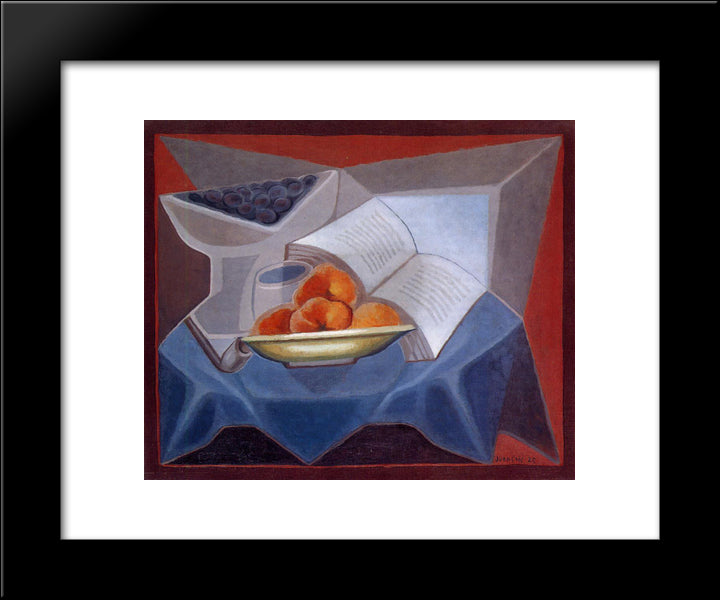 Fruit And Book 20x24 Black Modern Wood Framed Art Print Poster by Gris, Juan