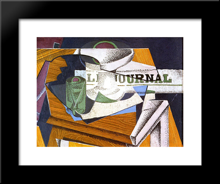 Fruit Bowl, Book And Newspaper 20x24 Black Modern Wood Framed Art Print Poster by Gris, Juan