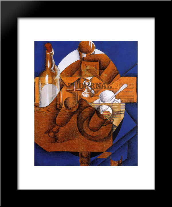 Glass, Cup And Bottle 20x24 Black Modern Wood Framed Art Print Poster by Gris, Juan