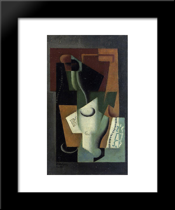 Glass And Bottle 20x24 Black Modern Wood Framed Art Print Poster by Gris, Juan