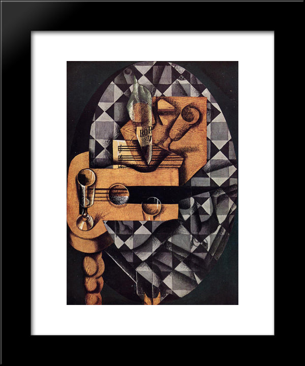 Guitar, Bottle And Glass 20x24 Black Modern Wood Framed Art Print Poster by Gris, Juan