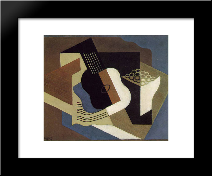 Guitar And Fruit Dish 20x24 Black Modern Wood Framed Art Print Poster by Gris, Juan