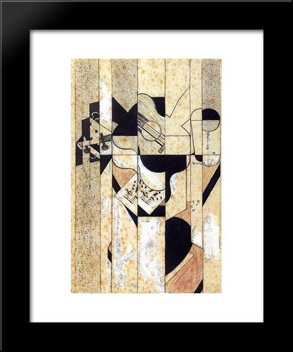 Guitar And Glass 20x24 Black Modern Wood Framed Art Print Poster by Gris, Juan