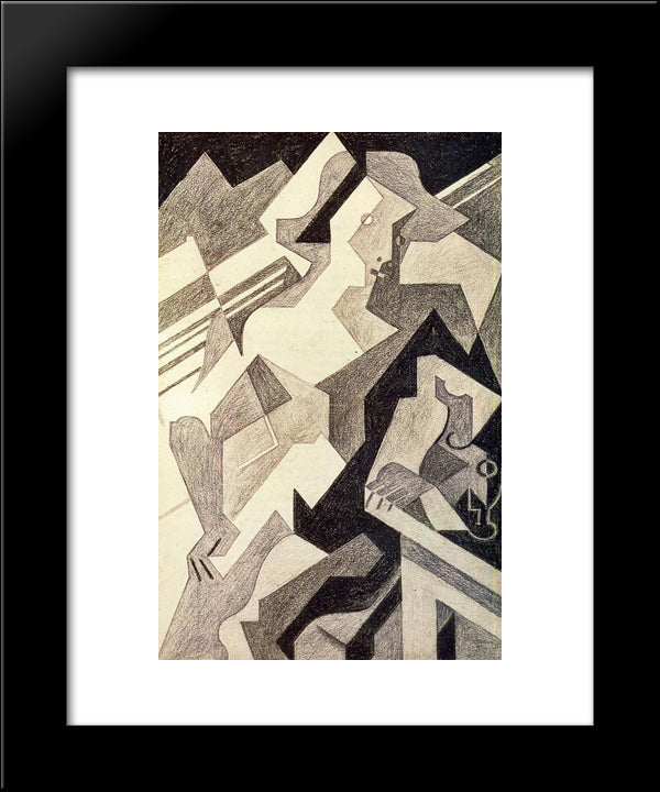 Harlequin At Table 20x24 Black Modern Wood Framed Art Print Poster by Gris, Juan