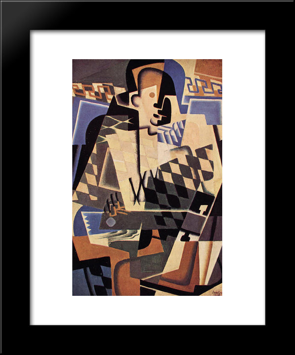Harlequin With A Guitar 20x24 Black Modern Wood Framed Art Print Poster by Gris, Juan