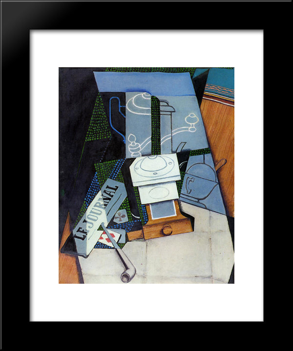 Newspaper With Coffee Mill 20x24 Black Modern Wood Framed Art Print Poster by Gris, Juan