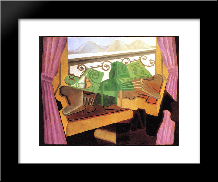 Open Window With Hills 20x24 Black Modern Wood Framed Art Print Poster by Gris, Juan
