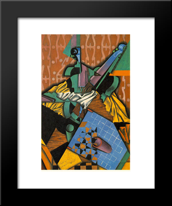 Photograph Of Violin And Checkerboard 20x24 Black Modern Wood Framed Art Print Poster by Gris, Juan