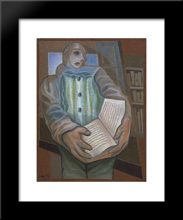 Pierrot With Book 20x24 Black Modern Wood Framed Art Print Poster by Gris, Juan