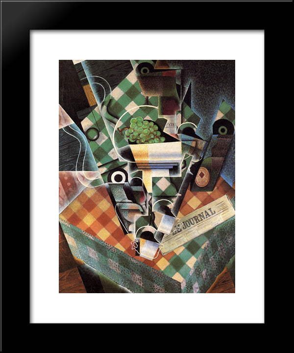 Still Life With Checked Tablecloth 20x24 Black Modern Wood Framed Art Print Poster by Gris, Juan