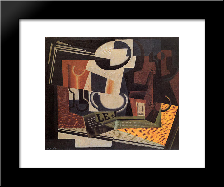 Still Life With Fruit Bowl 20x24 Black Modern Wood Framed Art Print Poster by Gris, Juan