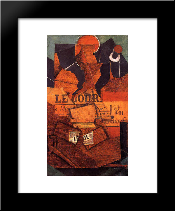 Tobacco, Newspaper And Bottle Of Wine 20x24 Black Modern Wood Framed Art Print Poster by Gris, Juan