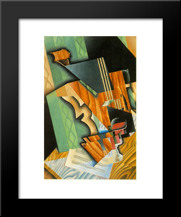 Violin And Glass 20x24 Black Modern Wood Framed Art Print Poster by Gris, Juan