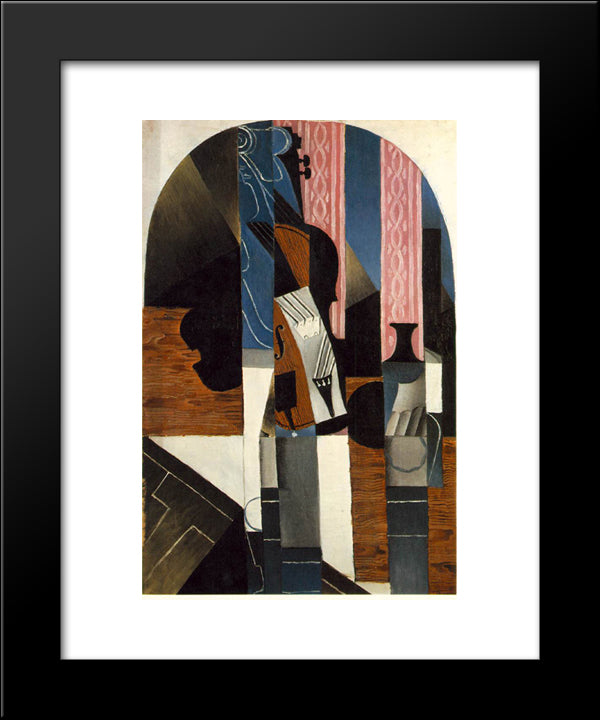 Violin And Ink Bottle On A Table 20x24 Black Modern Wood Framed Art Print Poster by Gris, Juan