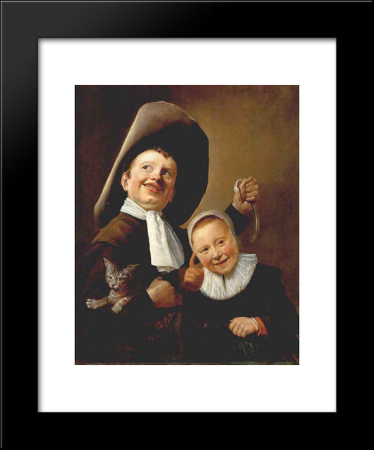 A Boy And A Girl With A Cat And An Eel 20x24 Black Modern Wood Framed Art Print Poster by Leyster, Judith