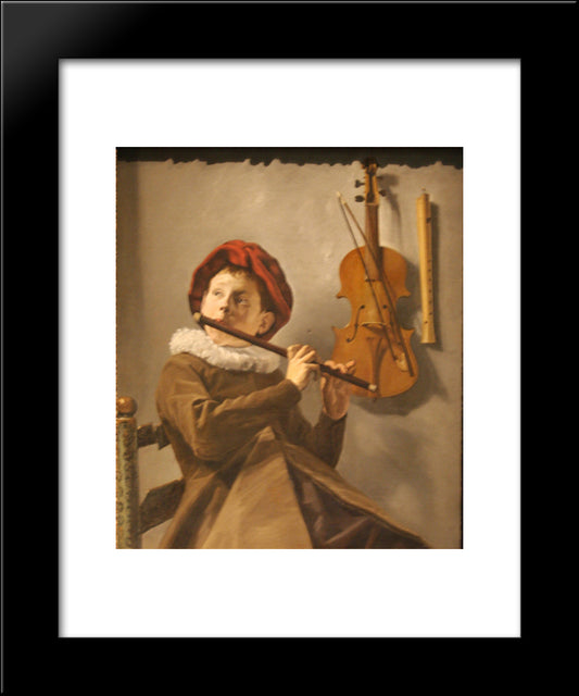 Boy Playing The Flute 20x24 Black Modern Wood Framed Art Print Poster by Leyster, Judith