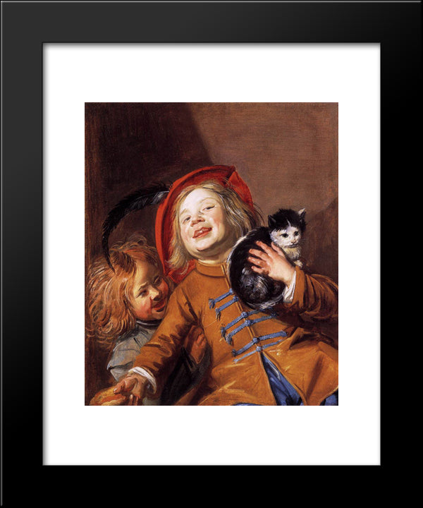 Laughing Children With A Cat 20x24 Black Modern Wood Framed Art Print Poster by Leyster, Judith