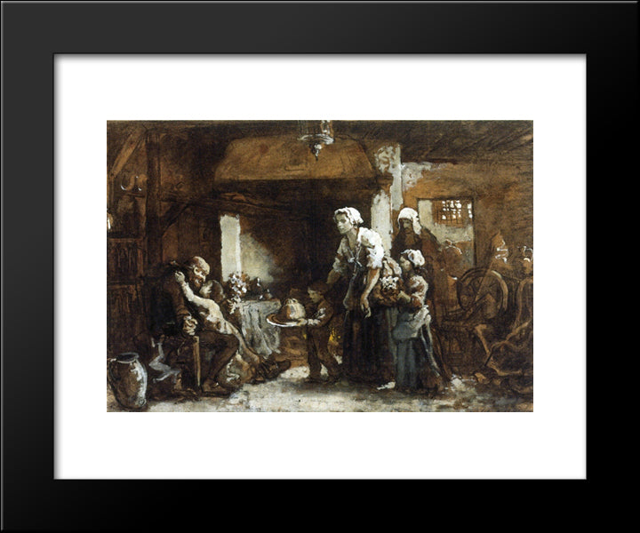 A Party For Grandfather (Sketch) 20x24 Black Modern Wood Framed Art Print Poster by Breton, Jules