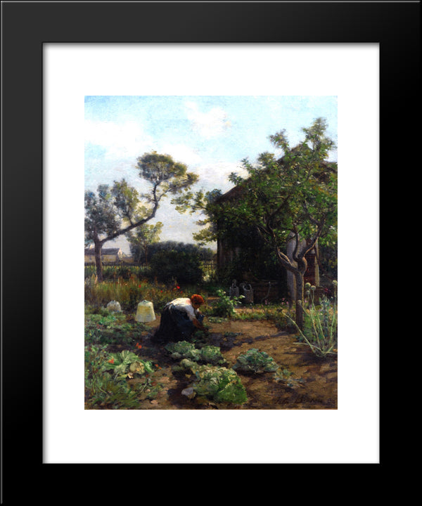 A Young Woman In The Artist'S Garden, Courrieres 20x24 Black Modern Wood Framed Art Print Poster by Breton, Jules