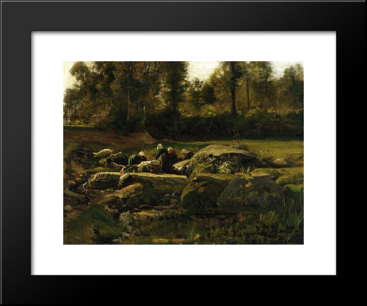 Breton Laundresses At Douarnenez 20x24 Black Modern Wood Framed Art Print Poster by Breton, Jules