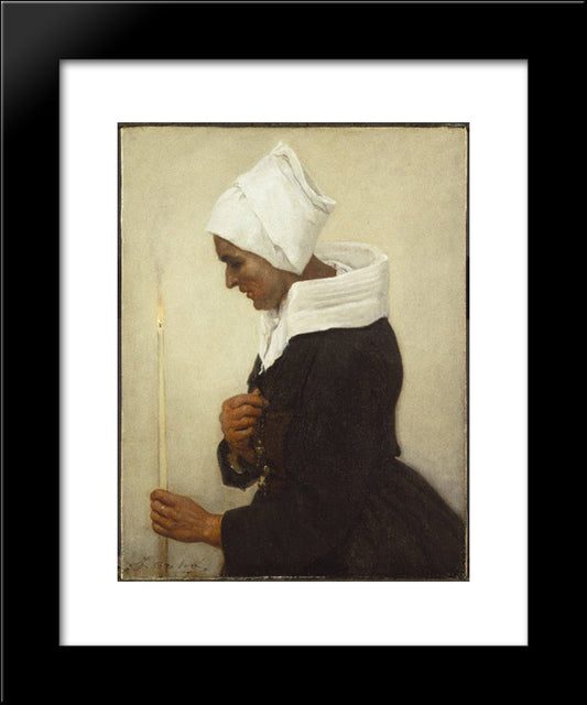 Breton Peasant Woman Holding A Taper 20x24 Black Modern Wood Framed Art Print Poster by Breton, Jules