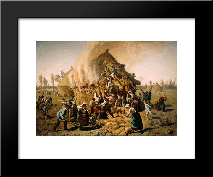Fire In A Haystack 20x24 Black Modern Wood Framed Art Print Poster by Breton, Jules