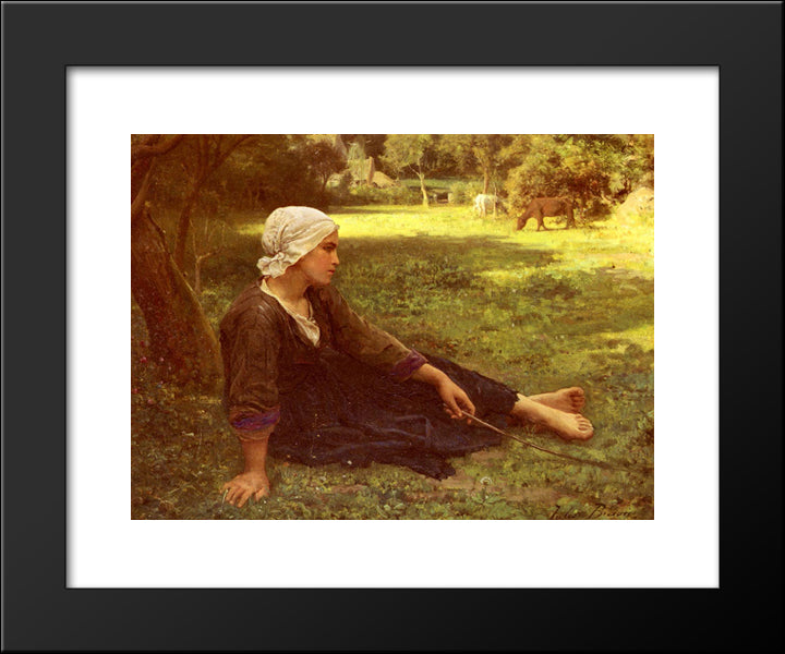 Girl Guarding The Cows 20x24 Black Modern Wood Framed Art Print Poster by Breton, Jules