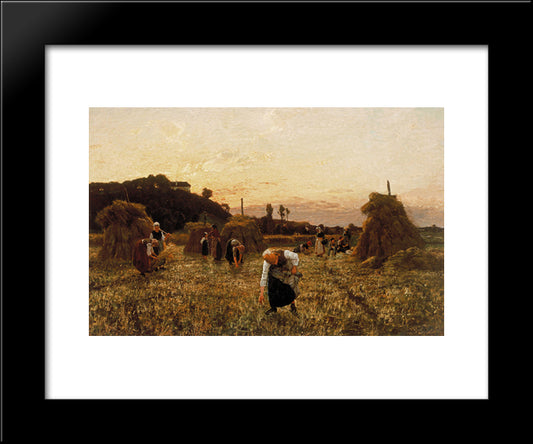Gleaners At Sunset 20x24 Black Modern Wood Framed Art Print Poster by Breton, Jules