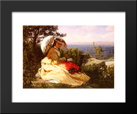 La Femme A L'Ombrelle 20x24 Black Modern Wood Framed Art Print Poster by Breton, Jules