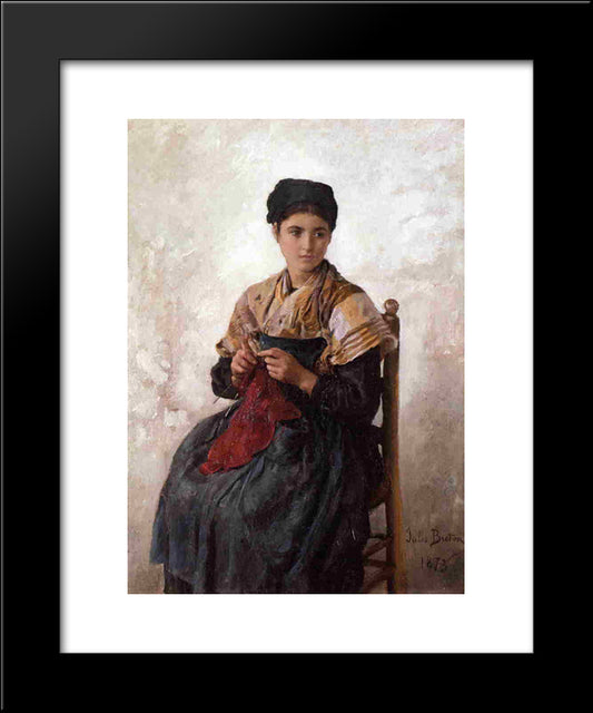 Young Woman Knitting 20x24 Black Modern Wood Framed Art Print Poster by Breton, Jules