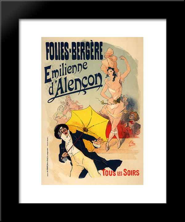 Folies Bergeres, Emilienne D'Alencon 20x24 Black Modern Wood Framed Art Print Poster by Cheret, Jules