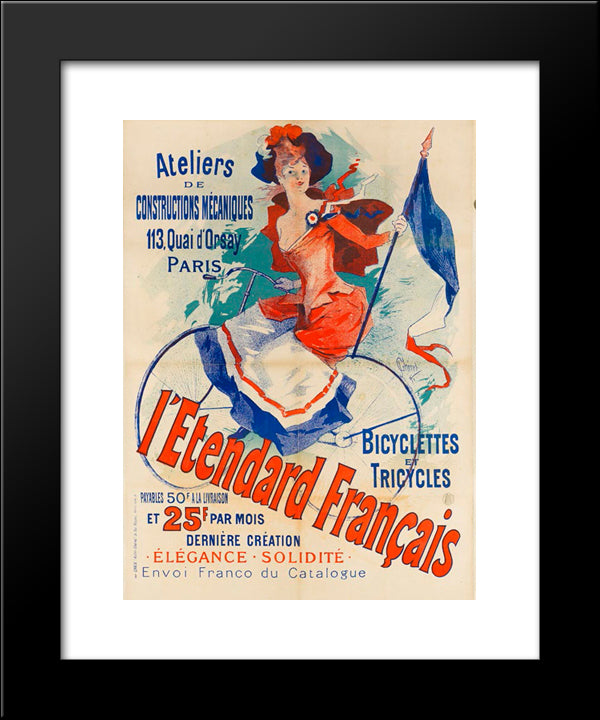 L'Etendard Francais (Quai D'Orsay Bicycle Shop) 20x24 Black Modern Wood Framed Art Print Poster by Cheret, Jules