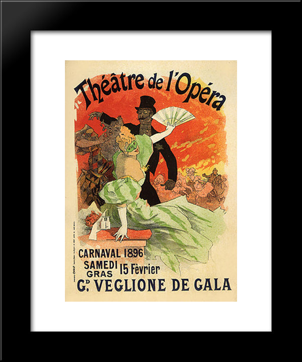 Theatre De L'Opera, Carnaval 1896, Grand Veglione De Gala 20x24 Black Modern Wood Framed Art Print Poster by Cheret, Jules