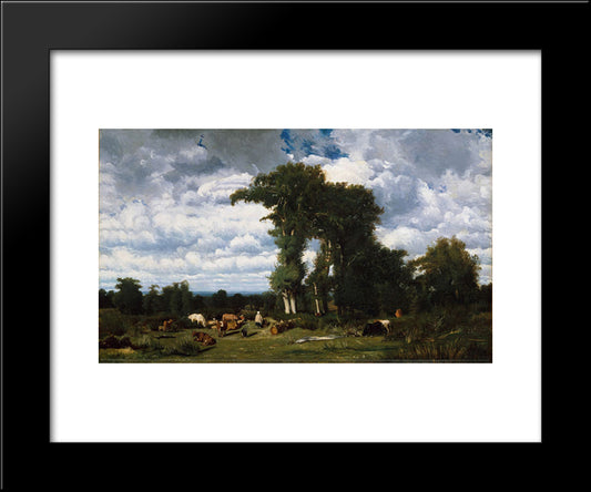 Landscape With Cattle At Limousin 20x24 Black Modern Wood Framed Art Print Poster by Dupre, Jules