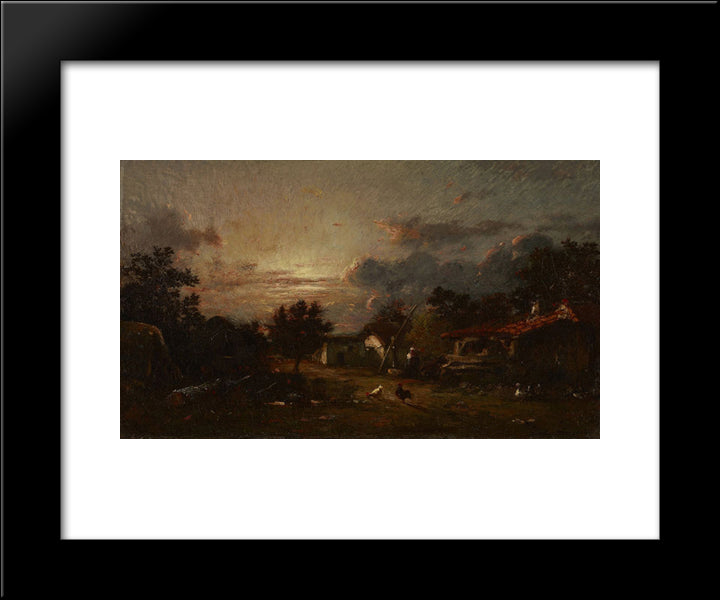Village Scene, Sunset 20x24 Black Modern Wood Framed Art Print Poster by Dupre, Jules