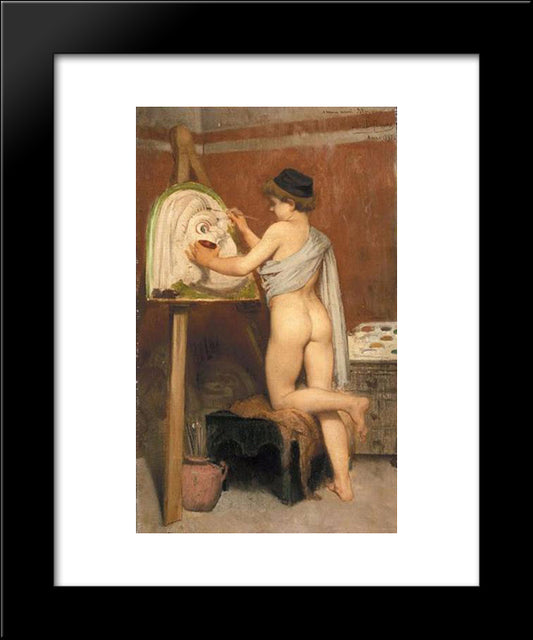 Boy Painting A Tragic Mask 20x24 Black Modern Wood Framed Art Print Poster by Lefebvre, Jules Joseph