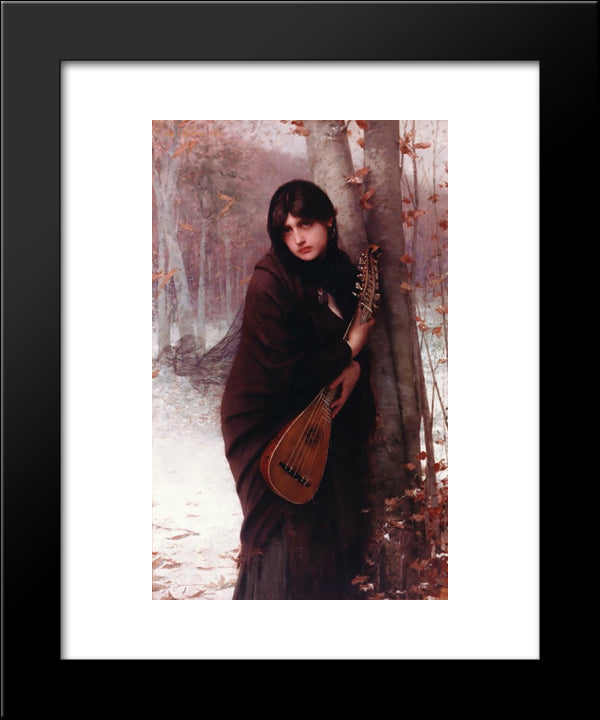 Girl With A Mandolin 20x24 Black Modern Wood Framed Art Print Poster by Lefebvre, Jules Joseph